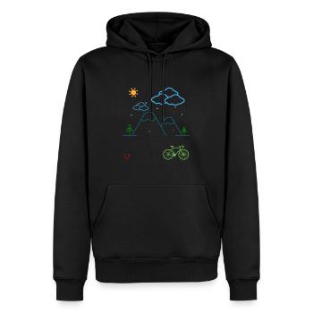 Radtour am Berg - Fahrrad - Tag am Berg - Männer Premium Bio Hoodie - Schwarz - Vorne - Nico (187cm)