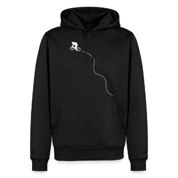 Mountainbiker fährt bergauf mit kurviger Spurlinie - Männer Premium Bio Hoodie - Schwarz - Vorne - Nico (187cm)
