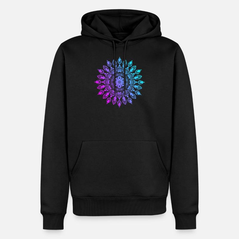 Mandala fleur rose violet turquoise - Sweat à capuche Premium bio Homme - noir