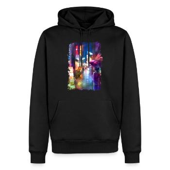Tokio Gasse - modern Japan - Männer Premium Bio Hoodie - Schwarz - Vorne - Nico (187cm)