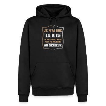anniversaire 18 ans? Idée cadeau humour. - Sweat à capuche Premium bio Homme - noir - Devant - Nico (187cm)