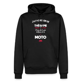 J'ai pas besoin de thérapie - besoin moto - Sweat à capuche Premium bio Homme - noir - Devant - Nico (187cm)