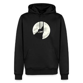 Heulen mit Wölfen / Wolf vor Mond - Männer Premium Bio Hoodie - Schwarz - Vorne - Nico (187cm)