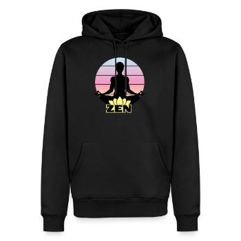 Zen - je suis calme - Message Yoga Lotus - Sweat à capuche Premium bio Homme - noir - Devant - Nico (187cm)