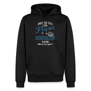Papa ostréiculteur - Sweat à capuche Premium bio Homme - noir - Devant - Nico (187cm)