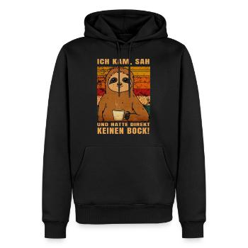 Ich Kam Sah Und Hatte Direkt Keinen Bock! - Männer Premium Bio Hoodie - Schwarz - Vorne - Nico (187cm)