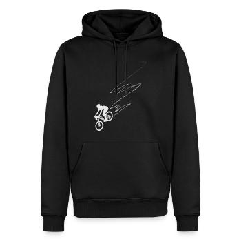Wettrennen mit Fahrrad auf MTB Downhill Radpark - Männer Premium Bio Hoodie - Schwarz - Vorne - Nico (187cm)