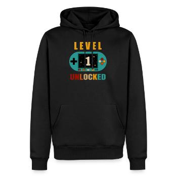 Stufe 1 entsperrt. 1. Geburtstag - Männer Premium Bio Hoodie - Schwarz - Vorne - Nico (187cm)