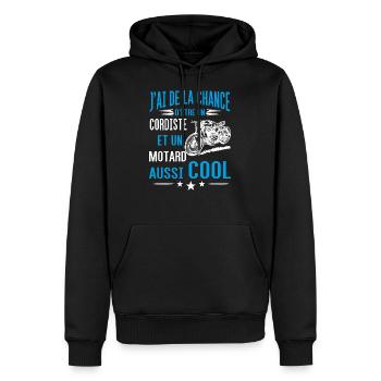 cordiste et motard - Sweat à capuche Premium bio Homme - noir - Devant - Nico (187cm)