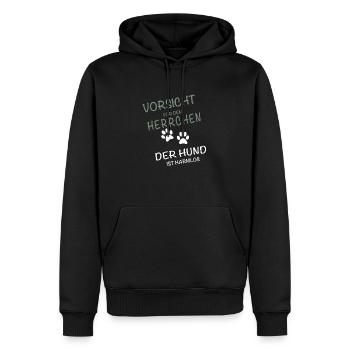 Vorsicht Herrchen - Hund ist harmlos - Männer Premium Bio Hoodie - Schwarz - Vorne - Nico (187cm)