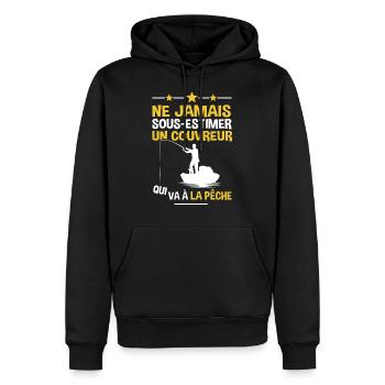 Couvreur cadeau drôle pêcheur - Sweat à capuche Premium bio Homme - noir - Devant - Nico (187cm)