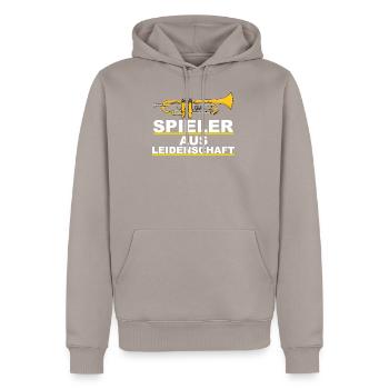 Trompete - Männer Premium Bio Hoodie - Taupe - Vorne - Nico (187cm)