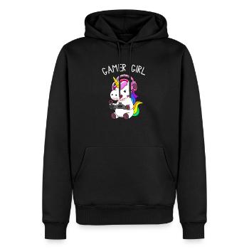 Gamer Girl Einhorn mit bunten Haaren - Männer Premium Bio Hoodie - Schwarz - Vorne - Nico (187cm)