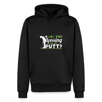 Siehst du meinen Putt an? - Männer Premium Bio Hoodie - Schwarz - Vorne - Nico (187cm)