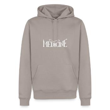 Medicines - Men’s Premium Organic Hoodie - taupe - Front - Nico (187cm)