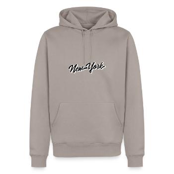 New York - Männer Premium Bio Hoodie - Taupe - Vorne - Nico (187cm)