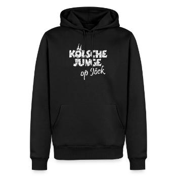 Kölsche Junge Op Jöck Kölsch Köln - Männer Premium Bio Hoodie - Schwarz - Vorne - Nico (187cm)