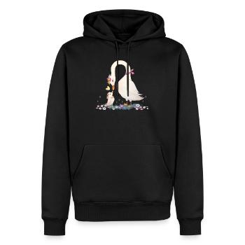 Deux cygnes dans le style d’une prairie fleurie - Sweat à capuche Premium bio Homme - noir - Devant - Nico (187cm)