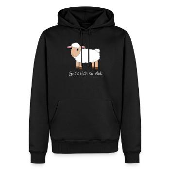 "Guck nich so blök" Glubschaugen Schaf - Männer Premium Bio Hoodie - Schwarz - Vorne - Nico (187cm)