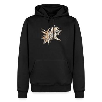 motif artistique en filigrane fait de rubans et de plumes - Sweat à capuche Premium bio Homme - noir - Devant - Nico (187cm)