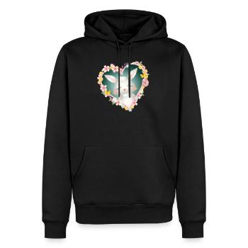 niedlicher weißer Hase träumt im Blüten Herz - Männer Premium Bio Hoodie - Schwarz - Vorne - Nico (187cm)