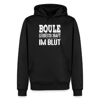Boule Leidenschaft im Blut Spruch für Bouler - Männer Premium Bio Hoodie - Schwarz - Vorne - Nico (187cm)