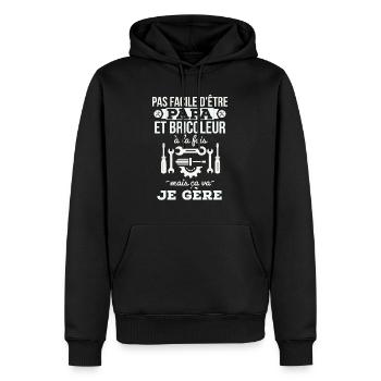 Papa bricoleur: ça gère - Sweat à capuche Premium bio Homme - noir - Devant - Nico (187cm)
