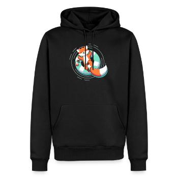 Entspannter Fuchs im Pool – Sommer & Leichtigkeit - Männer Premium Bio Hoodie - Schwarz - Vorne - Nico (187cm)