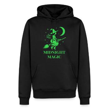 Fliegende Hexe bei Nacht mit Mond in Grün - Männer Premium Bio Hoodie - Schwarz - Vorne - Nico (187cm)
