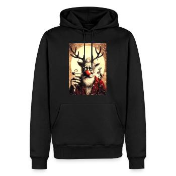 Festliches Rentier mit Cocktail und Weihnachtsmannmantel - Männer Premium Bio Hoodie - Schwarz - Vorne - Nico (187cm)