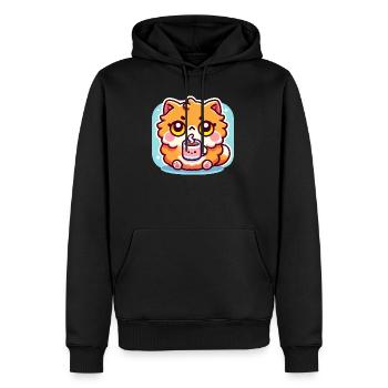 Süße Kaffeekatze, Kawaii - Männer Premium Bio Hoodie - Schwarz - Vorne - Nico (187cm)