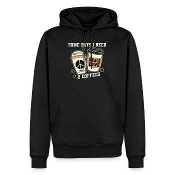Frieden, Liebe, Kaffee und zwei Kaffees - Männer Premium Bio Hoodie - Schwarz - Vorne - Nico (187cm)