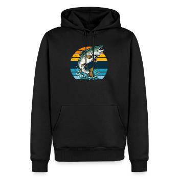 Lachs Angeln Fischen Angler Retro Vintage Natur - Männer Premium Bio Hoodie - Schwarz - Vorne - Nico (187cm)