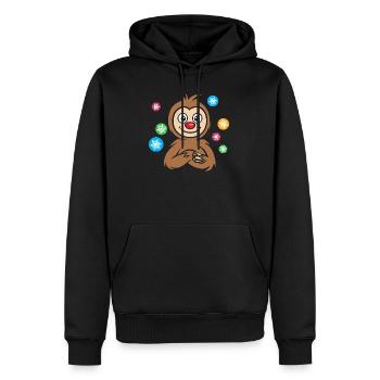 Weihnachts-Faultier Cartoon mit Schneeflocken - Männer Premium Bio Hoodie - Schwarz - Vorne - Nico (187cm)