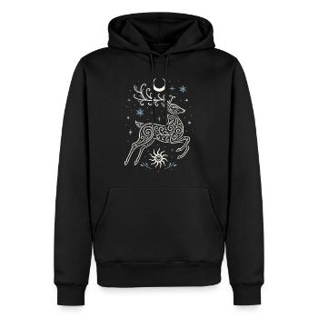 Springender Yule Hirsch mit Sonne & Mond - Männer Premium Bio Hoodie - Schwarz - Vorne - Nico (187cm)