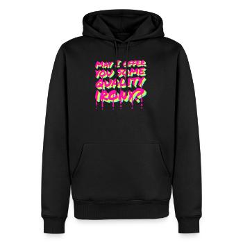 May I Offer You Some Quality Irony Lustiger Spruch - Männer Premium Bio Hoodie - Schwarz - Vorne - Nico (187cm)