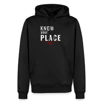 Connaître sa place – Mentalité de domination - Sweat à capuche Premium bio Homme - noir - Devant - Nico (187cm)