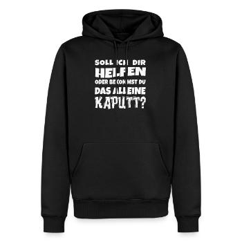Soll ich dir helfen? Lustiger Spruch - Männer Premium Bio Hoodie - Schwarz - Vorne - Nico (187cm)