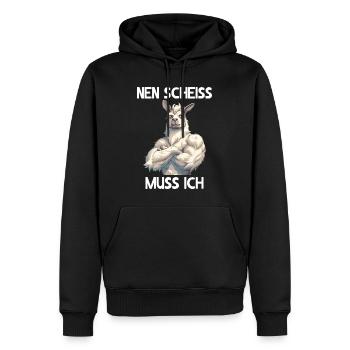 Alpaka Lama Anden Südamerika Nen scheiss muss ich - Männer Premium Bio Hoodie - Schwarz - Vorne - Nico (187cm)