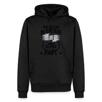 Super Papy Sans Cheveux Cadeau Drôle Grand-Père - Sweat à capuche Premium bio Homme - noir - Devant - Nico (187cm)