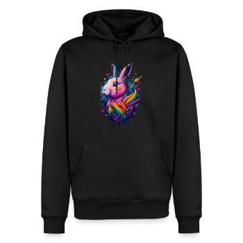 Illustration d’un lapin - Sweat à capuche Premium bio Homme - noir - Devant - Nico (187cm)