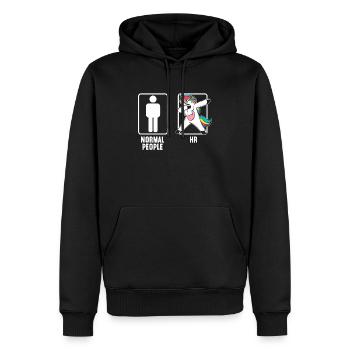 Normal People RH Licorne Magique HR Staff Manager - Sweat à capuche Premium bio Homme - noir - Devant - Nico (187cm)