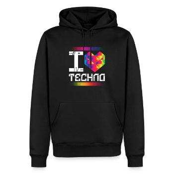 J’aime la musique techno Raver - Sweat à capuche Premium bio Homme - noir - Devant - Nico (187cm)