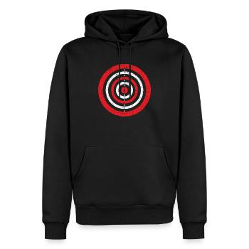 Visez ici Joueur de fléchettes Tir Sport Bullseye - Sweat à capuche Premium bio Homme - noir - Devant - Nico (187cm)