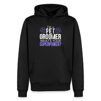 Je suis un toiletteur pour animaux de compagnie Quel est votre superpouvoir - Sweat à capuche Premium bio Homme - noir - Devant - Nico (187cm)