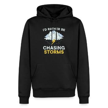 Ich würde lieber Storms Meteorologe jagen - Männer Premium Bio Hoodie - Schwarz - Vorne - Nico (187cm)