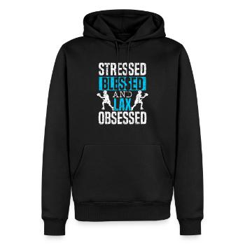 Gestresster, gesegneter und laxer besessener Lacrosse-Liebhaber - Männer Premium Bio Hoodie - Schwarz - Vorne - Nico (187cm)
