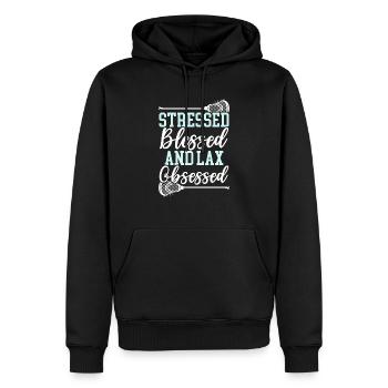 Gestresster, gesegneter und laxer besessener Lacrosse-Liebhaber - Männer Premium Bio Hoodie - Schwarz - Vorne - Nico (187cm)