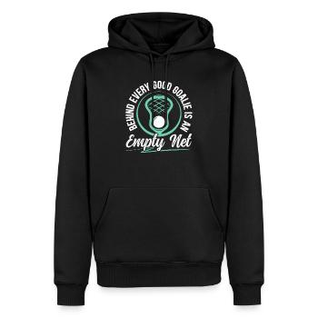 Hinter jedem guten Goalie steht ein Empty Net Lacrosse - Männer Premium Bio Hoodie - Schwarz - Vorne - Nico (187cm)
