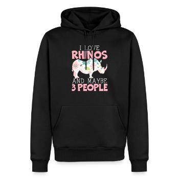 Ich liebe Nashörner und vielleicht 3 Personen Nashorn Tier - Männer Premium Bio Hoodie - Schwarz - Vorne - Nico (187cm)